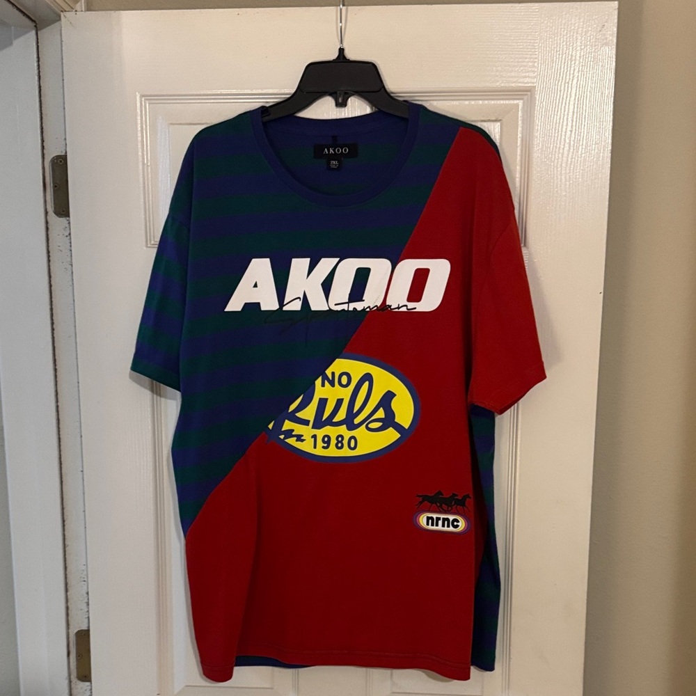 Akoo Red and Blue Striped Graphic Tee